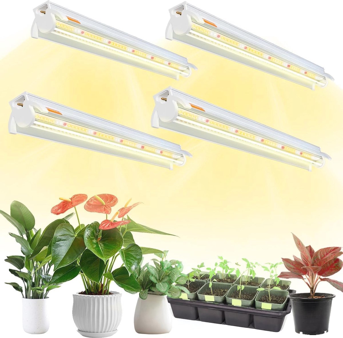 T5 plant lampen voor kamerplanten, 42cm 2-pack (10W x2) volspectrum LED plant licht met reflectoren voor zaailingen, 4000K wit groeien licht strip voor planken/rekken