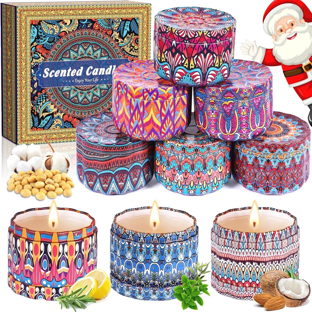 Goedkoopste Natuurlijke Sojawas Geurkaarsen Cadeauset voor Dames - 9-Pack Aromatherapie Kaarsen voor Stressverlichting en Ontspanning