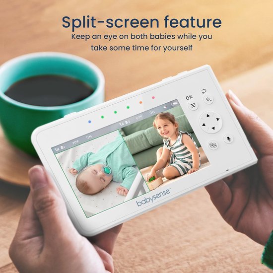 Babyfoon 4,3 inch met splitscreen en twee camera's - Videobabyfoon met zoom, nachtzicht, en tweeweg audio