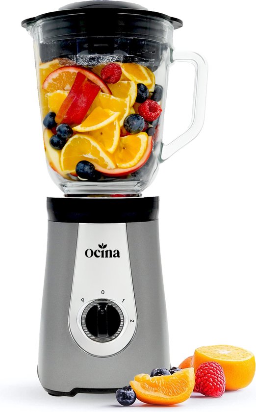 Ocina Krachtige Blender – Smoothie Maker - met Glazen Kan - 1 Liter – 500W – Mat Grijs