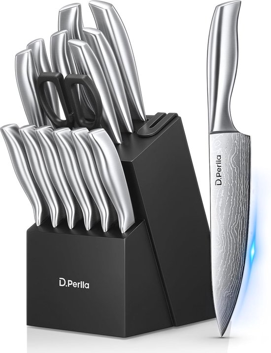 hecef Knife Block Set, 13-TLG Knife Set with Self Sharpening Block, Sharp Stainless Steel Kitchen Knife Set with Kitchen Scissors and Wooden Block hecef Knife Block Set, 13-TLG Knife Set with Self Sharpening Block, Sharp Stainless Steel Kitchen Knife Set with Kitchen Scissors and Wooden Block