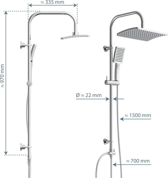 EISL Doucheset zomerregen, douche-garnituur met regendouche ( 220 mm) en handdouche 3 straalsoorten, ideaal om achteraf te bouwen, regendoucheset met complete montageset chroom DX1005CS-A