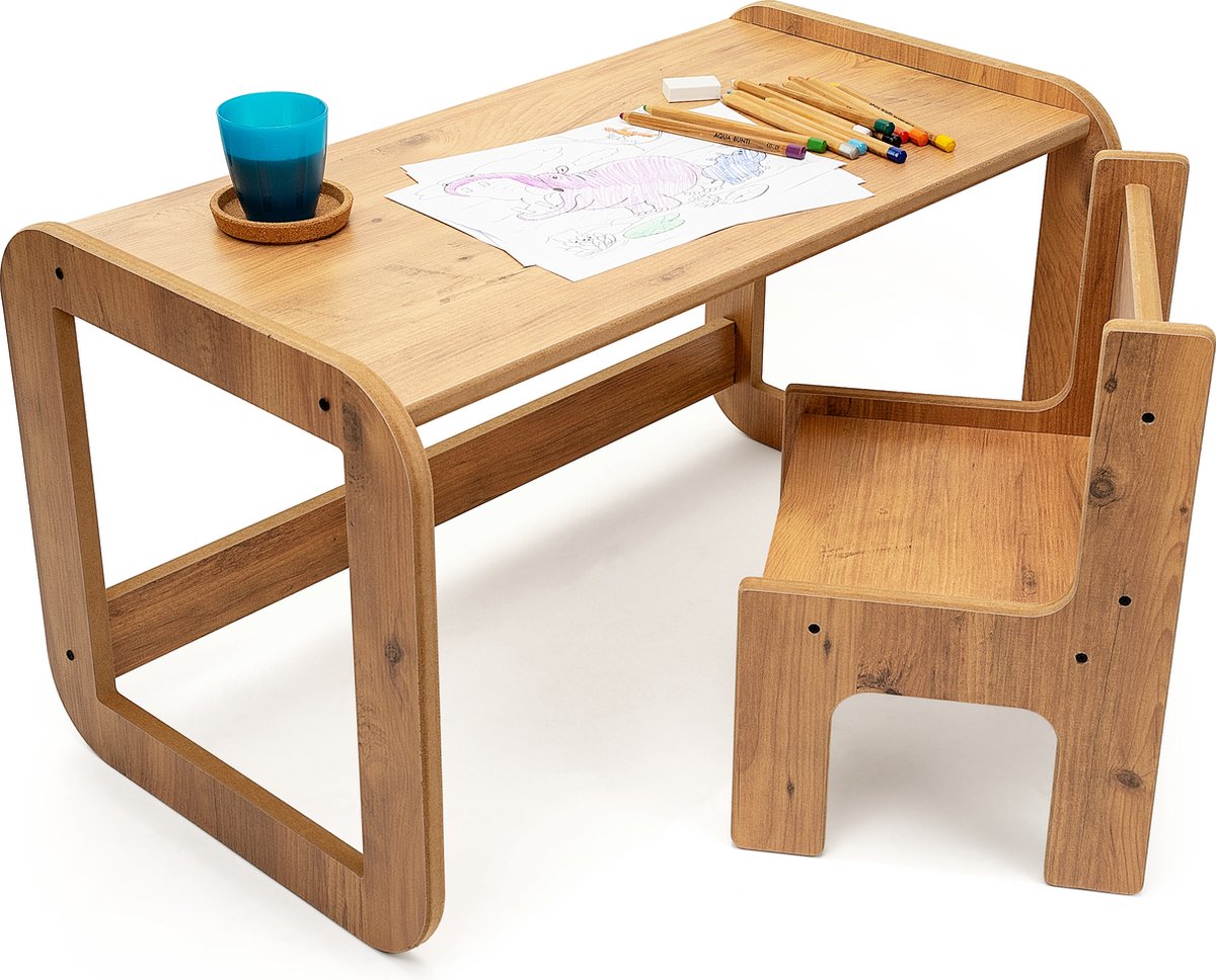 Industrial Living kindertafel met 1 stoel - Speeltafel- activiteiten tafel - kinderbureau - tekentafel voor kinderen