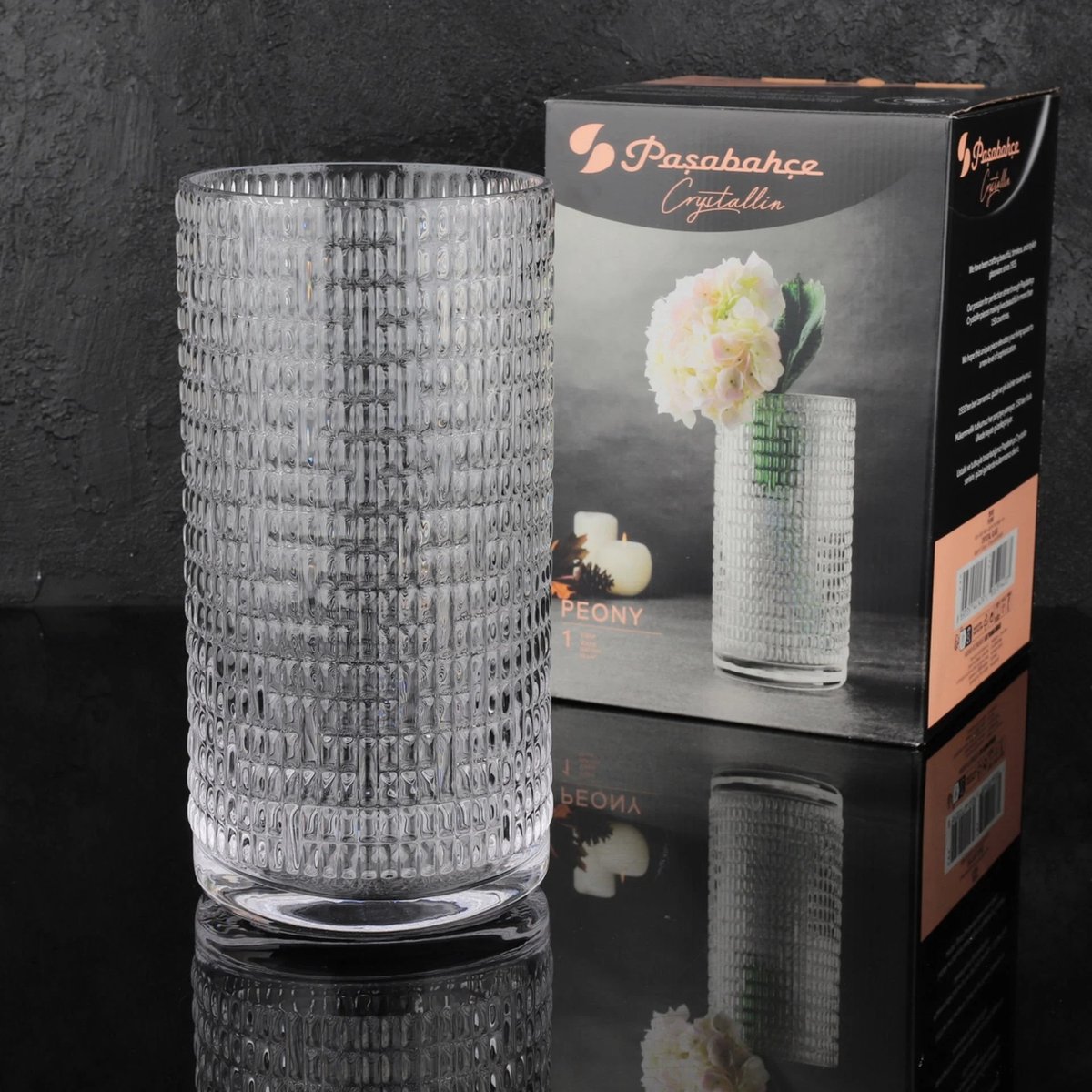 Pasabahce Peony - Crystall Glass - Glazen Vaas - 260 mm - Handgemaakt