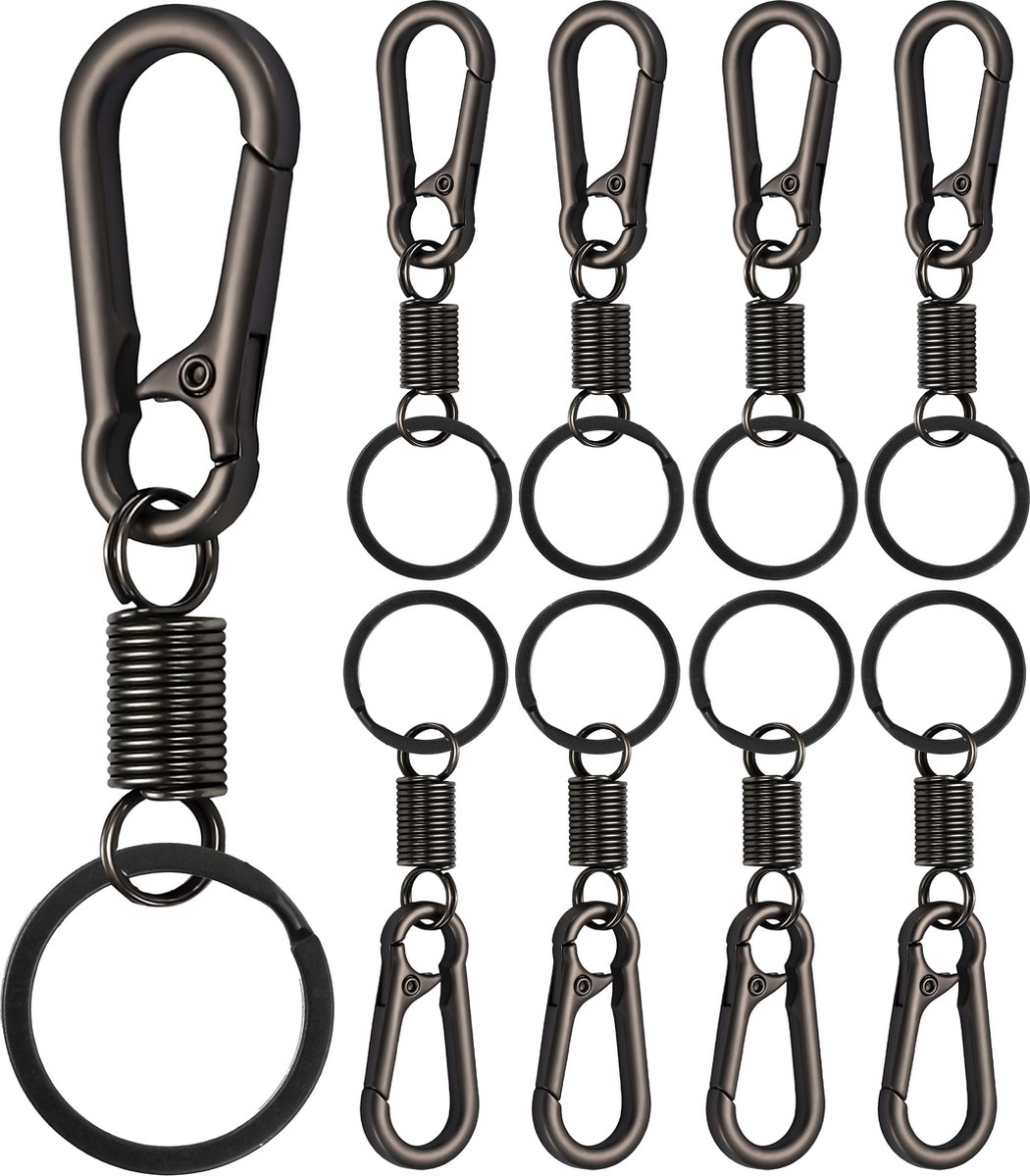 8 Stuks Zwart RVS Karabijnhaak Sleutelhangers - Musketonhaak met Sleutelringen voor Volwassenen - Mini Musketon en ringetjes - Auto Klein Carabiner Sleutel Hanger, Houder - Karabijn haak ringen - Keychain Karabijnsluiting