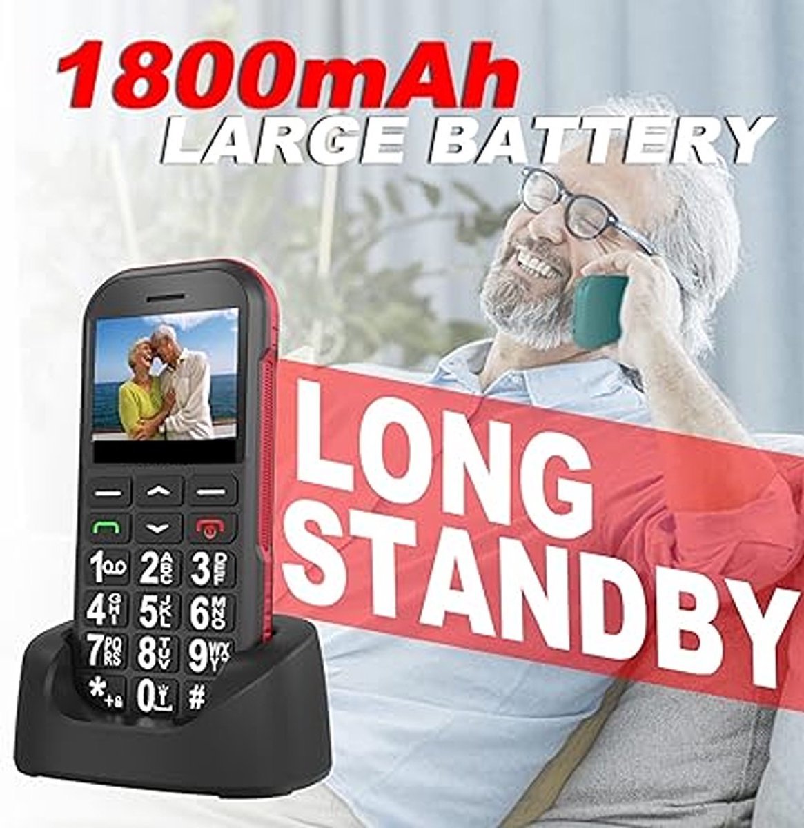 FM-50 Eenvoudige mobiele telefoon voor senioren met fototoetsen en SOS pan