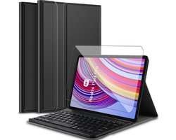 Hoes met toetsenbord geschikt voor Xiaomi Redmi Pad Pro - Screen Protector GlassGuard - Keyboard Book Case Cover Hoesje Zwart & Screenprotector