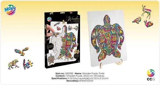 Grafix Set de Puzzles en Bois 6 Pièces - Puzzles Animaux pour Enfants et Adultes - Éléphant, Hibou, Lion, Licorne, Tortue, Tigre - Pièces de Puzzle Uniques - Cadeau Idéal