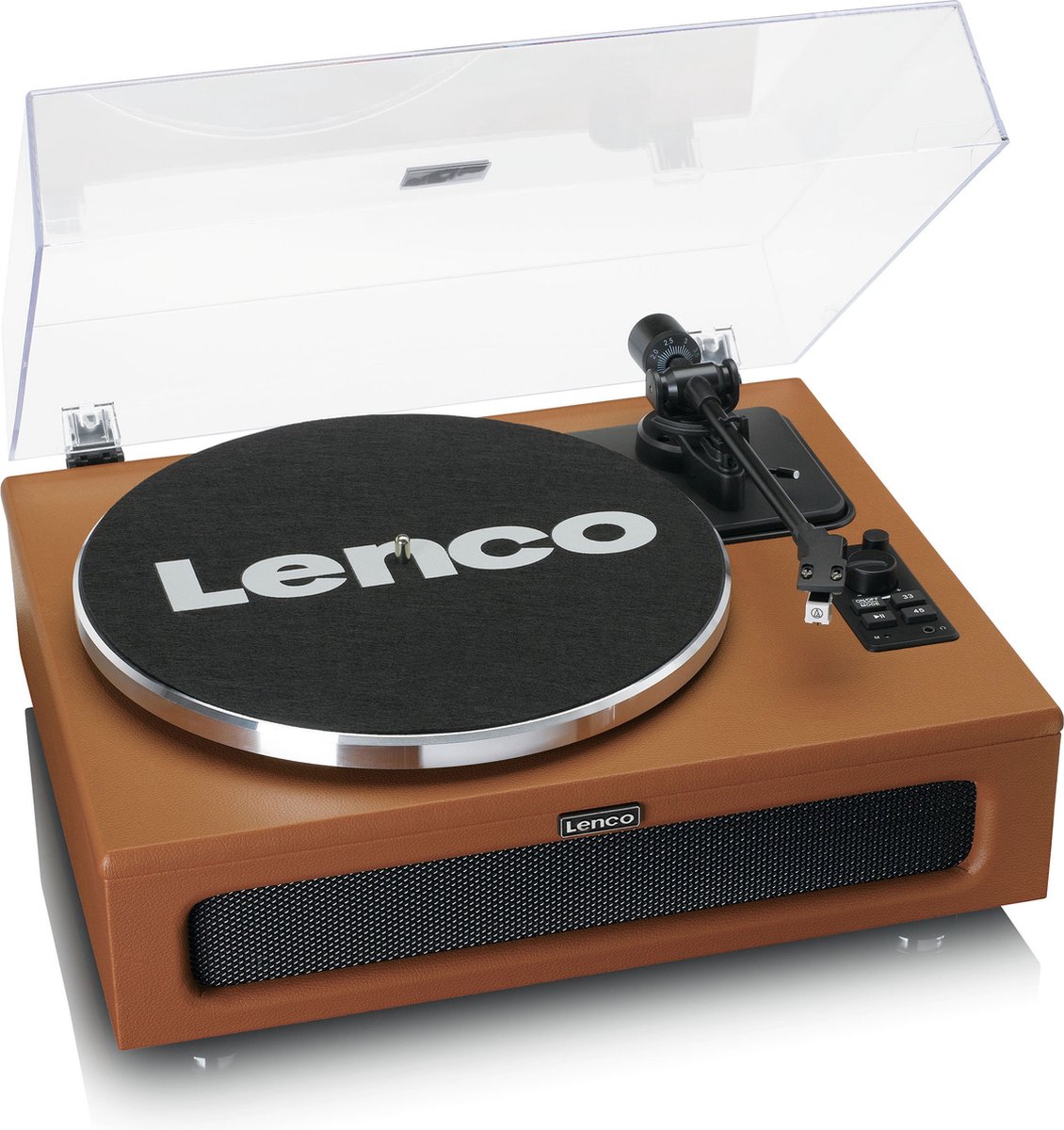 Lenco LS-430BN - Platenspeler met Bluetooth - 4 ingebouwde Speakers - Extra Naald - Bruin