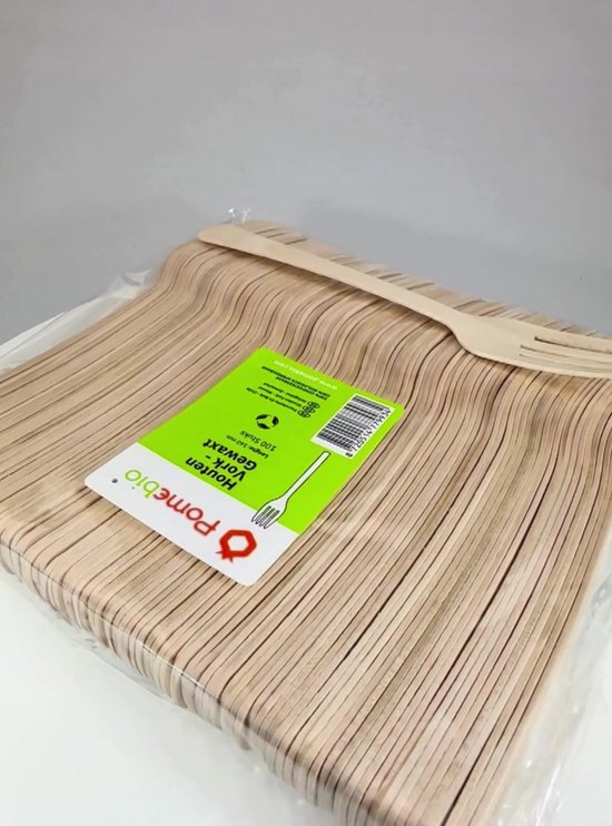 PomeBio houten vork - 160 mm - gewaxt - 100 stuks