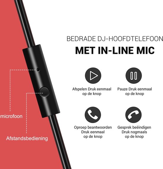 Over-ear hoofdtelefoon met kabel, 50 mm driver, basgeluid voor studio en mobiele apparaten van Merkloos — afbeelding 2