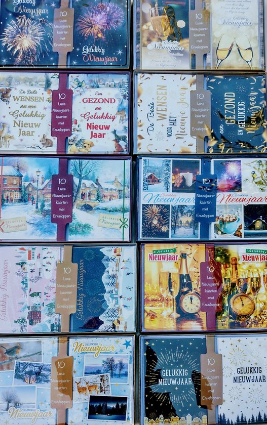 DDD Cards - 30 luxe Nieuwjaarskaarten - 30 stuks (6 designs) - Inclusief enveloppen - Box - wenskaarten gelukkig nieuwjaar