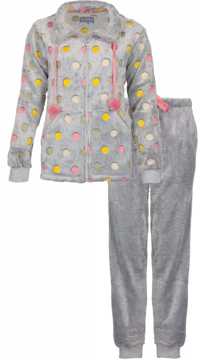 Irresistible Dames Huispak - Fleece - Bolletjes - Grijs - Maat M