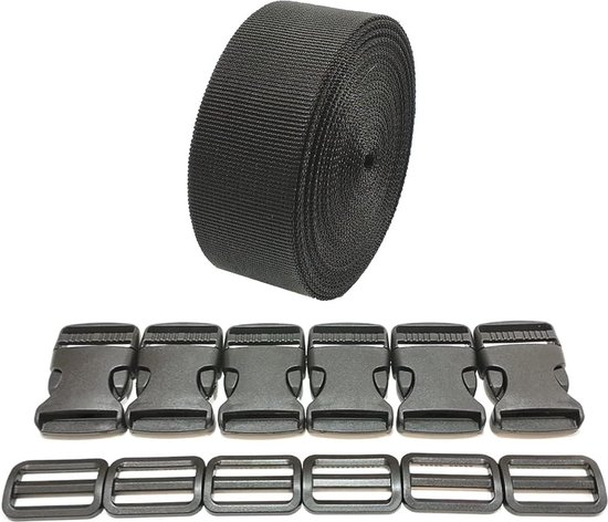38mm Nylon Riem 12 Meter Met 4 Kunststof Gespen & Verstelbare Rails - DIY Accessoires Voor Rugzak & Bagage