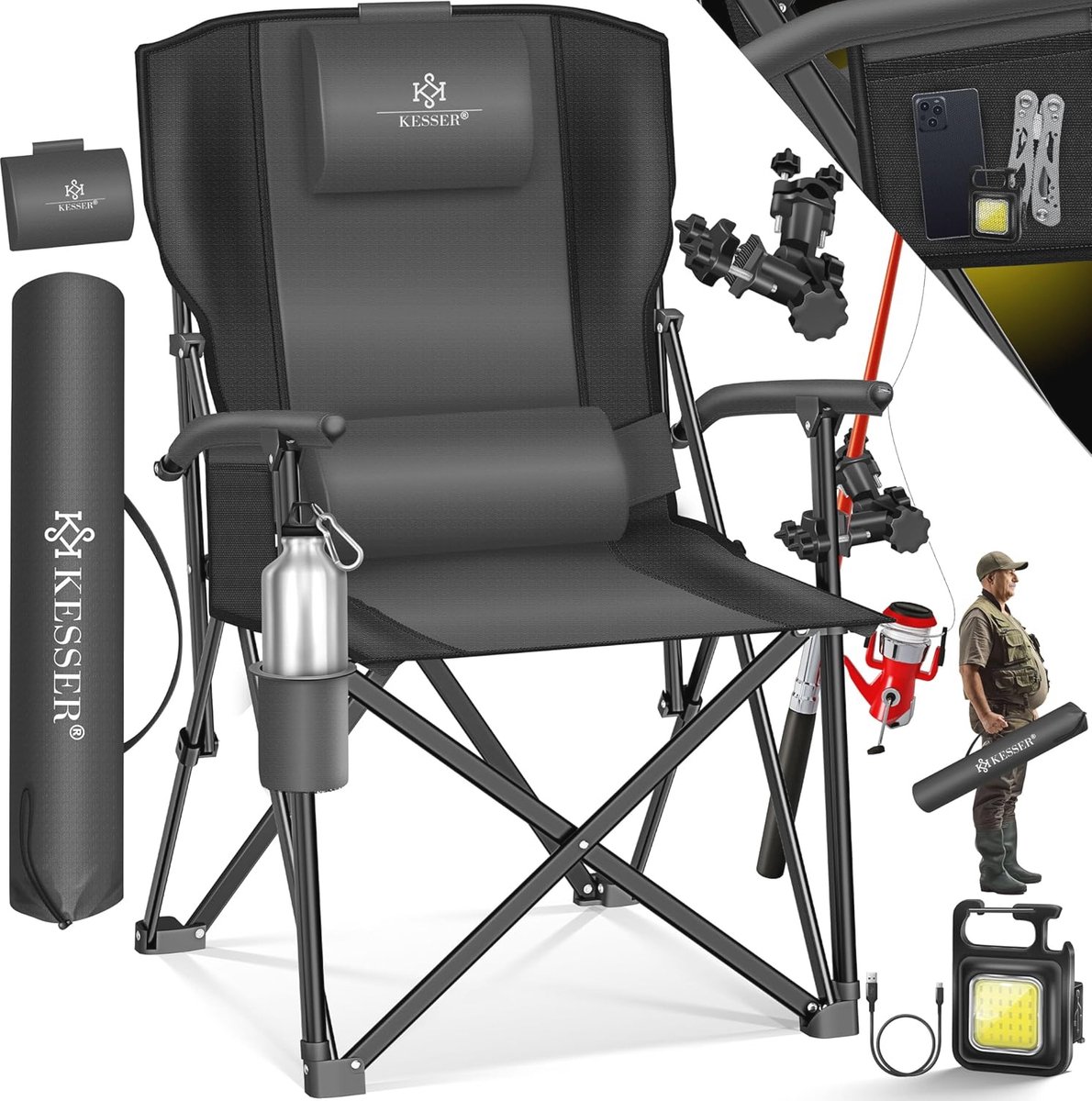 Bol.com Opvouwbare Campingstoel tot 160 kg met Bekerhouder en Hoge Rugleuning aanbieding