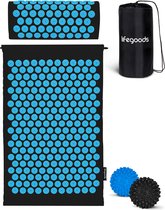 LifeGoods Acupressuur Mat met Kussen - Shakti mat - Spijkermat Incl. 2x Triggerpoint Bal - 66x40x2cm - Zwart/Turquoise