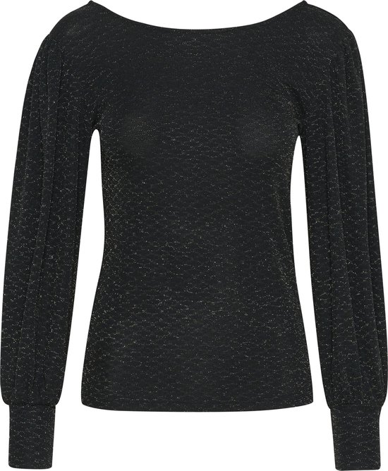 Kaffe KAellie LS Jersey Dames Blouse -Black_Silver Glitter