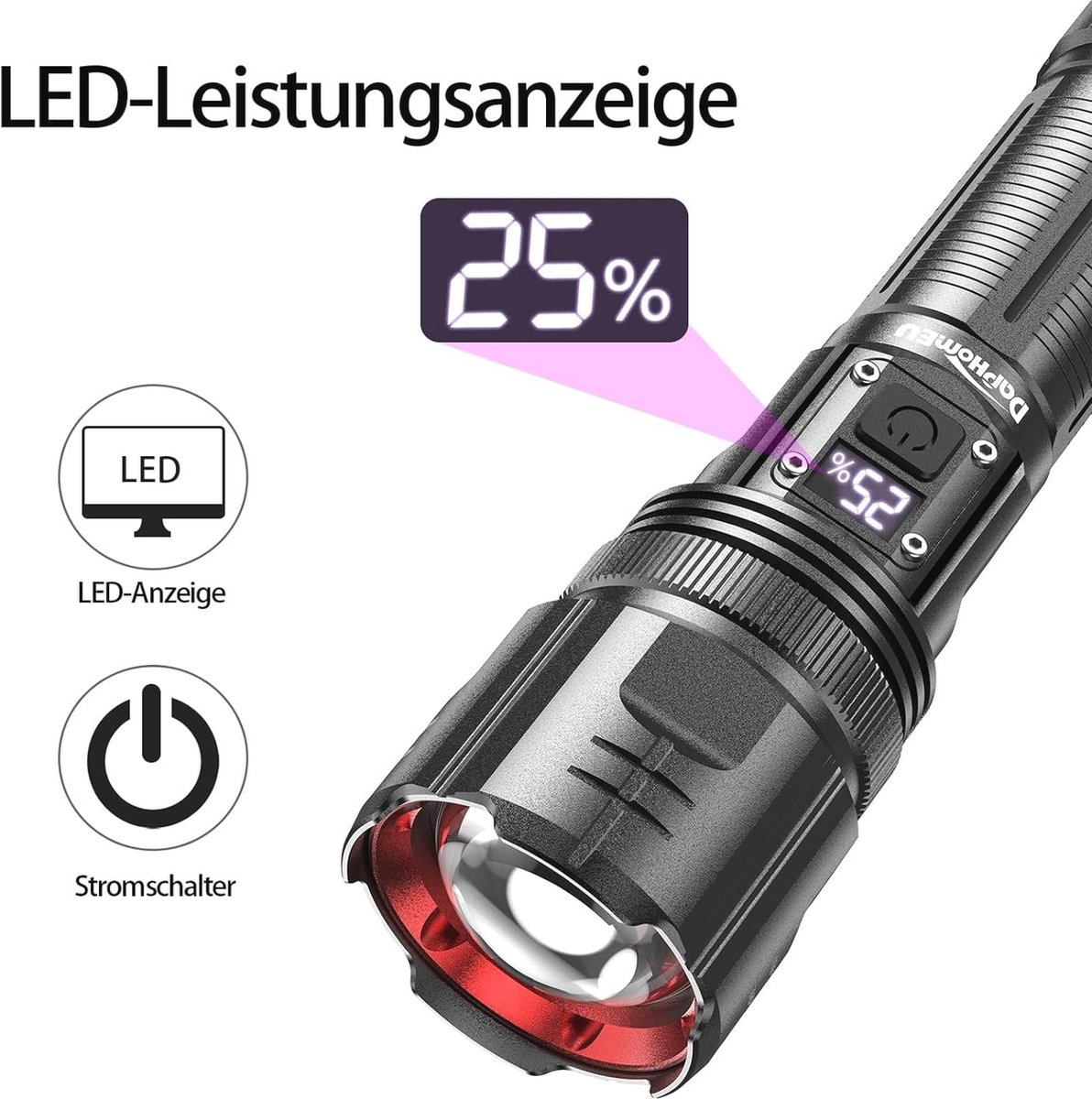 GEARLITE Led-zaklamp, oplaadbaar, 6000 lumen, extreem helder, zoombare tactische zaklampen met 3 lichtmodi en lange gebruiksduur, IP65 waterdichte handlamp voor kamperen, vissen, noodgevallen