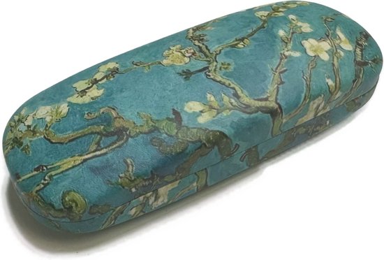 Brillenkoker met amandelbloesem print, in Van Gogh-stijl.