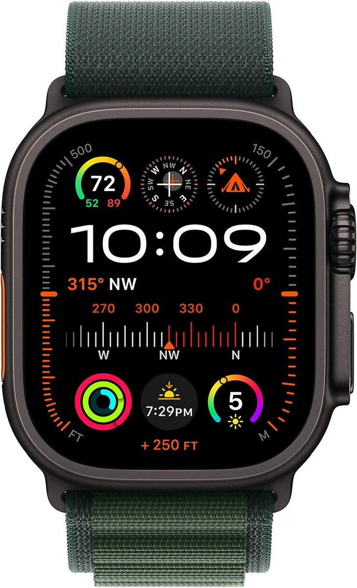 Apple Watch Ultra 2 4G 49mm Zwart Alpine Band Groen L