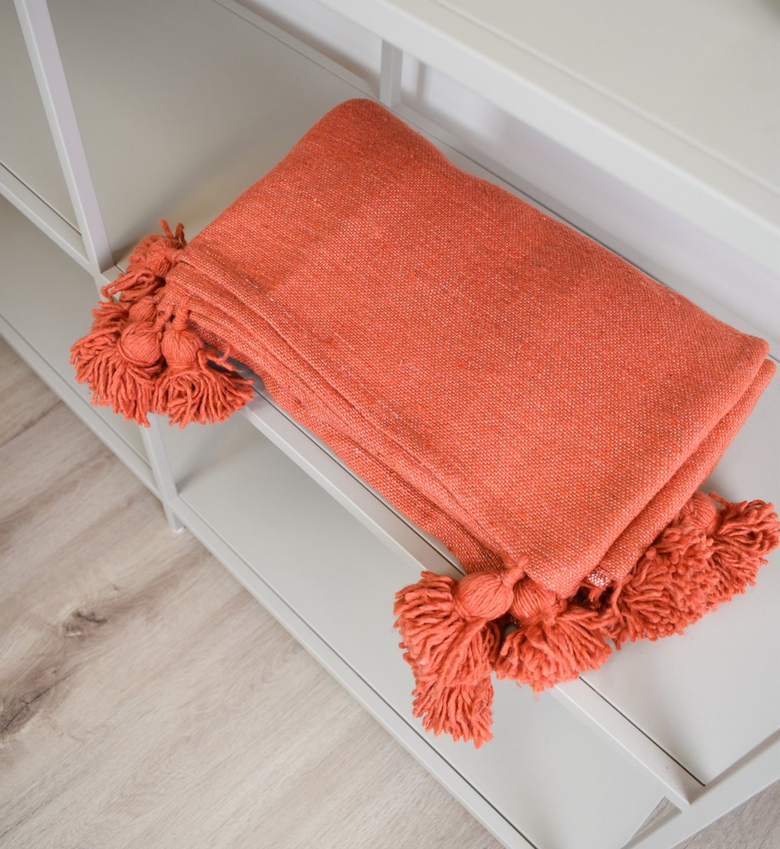 Dekentje - pompom plaid - Oranje – Ideaal als sprei voor je bed of deken voor op de bank - 180 x 300 cm - XL Plaid woon- en slaapkamer