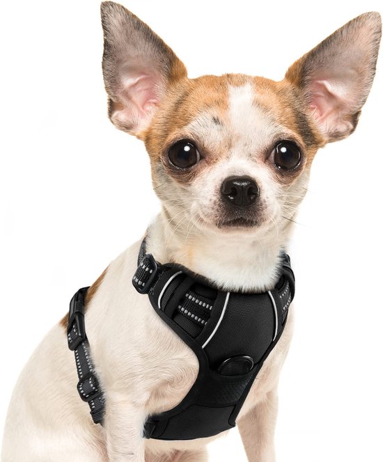 JAXY Hondenharnas - Hondentuig - Hondentuigje Kleine Hond - Y Tuig Hond - Harnas Hond - Anti Trek Tuig Hond - Reflecterend - Maat XS - Zwart