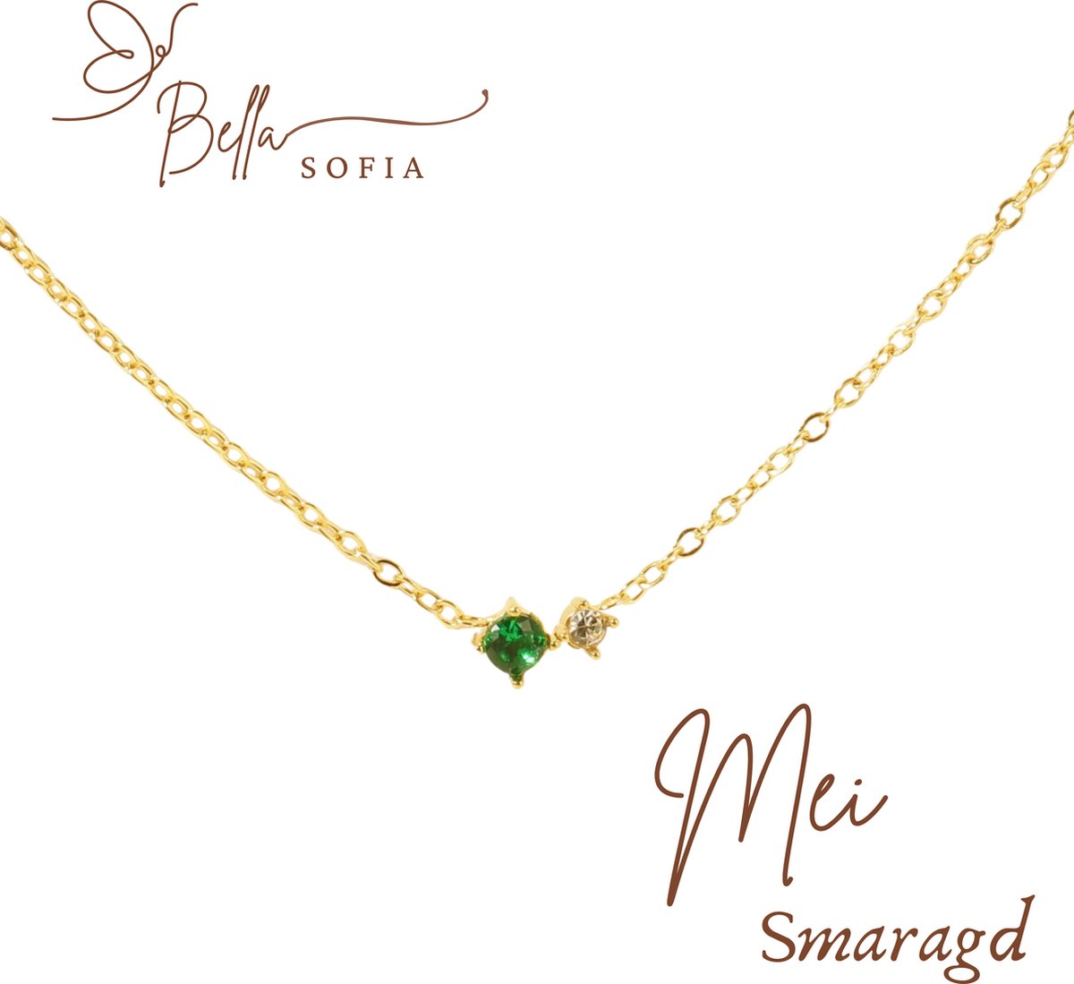 Bella Sofia® Geboortesteen Ketting Mei - Uniek Goudkleurig Dames Sieraad - Valentijnscadeau - Valentijnsdag - Valentijn cadeau voor haa - Valentijnscadeau - Valentijnsdag - Valentijn cadeau voor haar