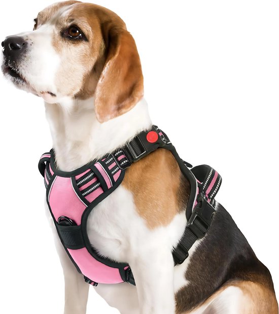 JAXY Hondenharnas - Hondentuig - Hondentuigje Kleine Hond - Y Tuig Hond - Harnas Hond - Anti Trek Tuig Hond - Reflecterend - Maat M - Roze