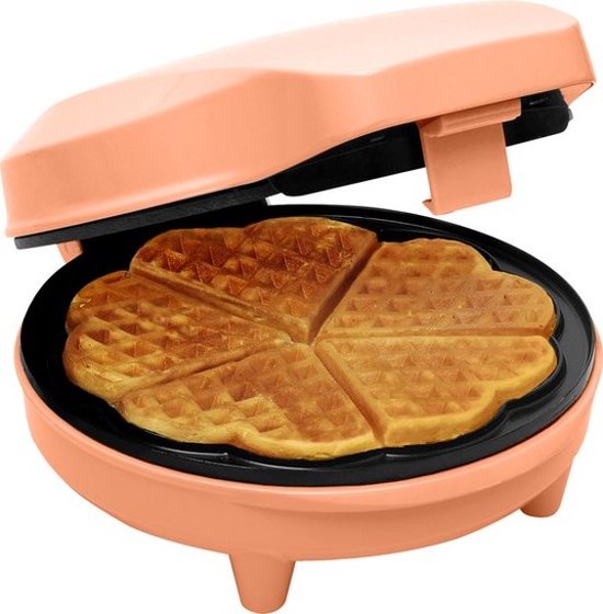 Foto: Bestron wafelijzer voor klassieke hartwafels wafelmaker voor wafels in hartvorm met indicatielampje antiaanbaklaag retro design 700 watt kleur oranje