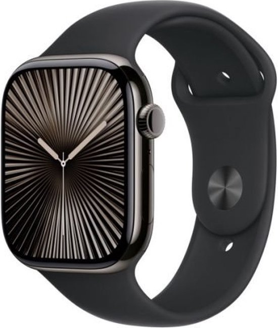 Apple Watch Series 10 - Wifi + 4G - 42mm - Slate Titanium Case met Zwart Sportbandje - S/M
