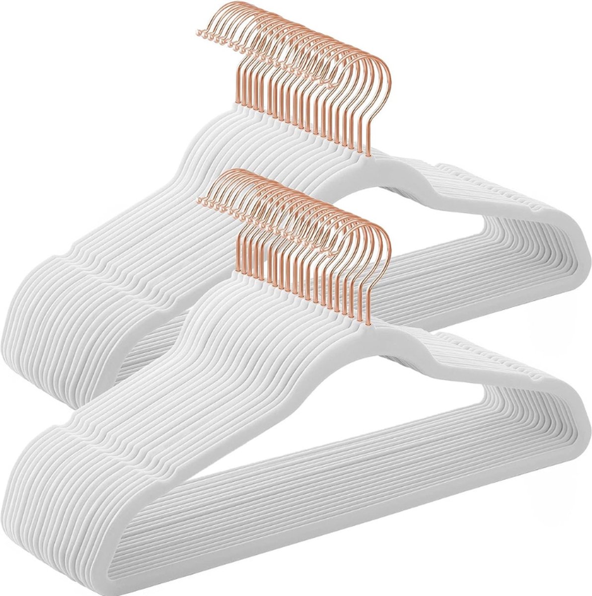 Set Van 50 Fluwelen Kleerhangers In Wit-Roségoud – Stijlvol En Antislip Voor Een Perfect Georganiseerde Garderobe