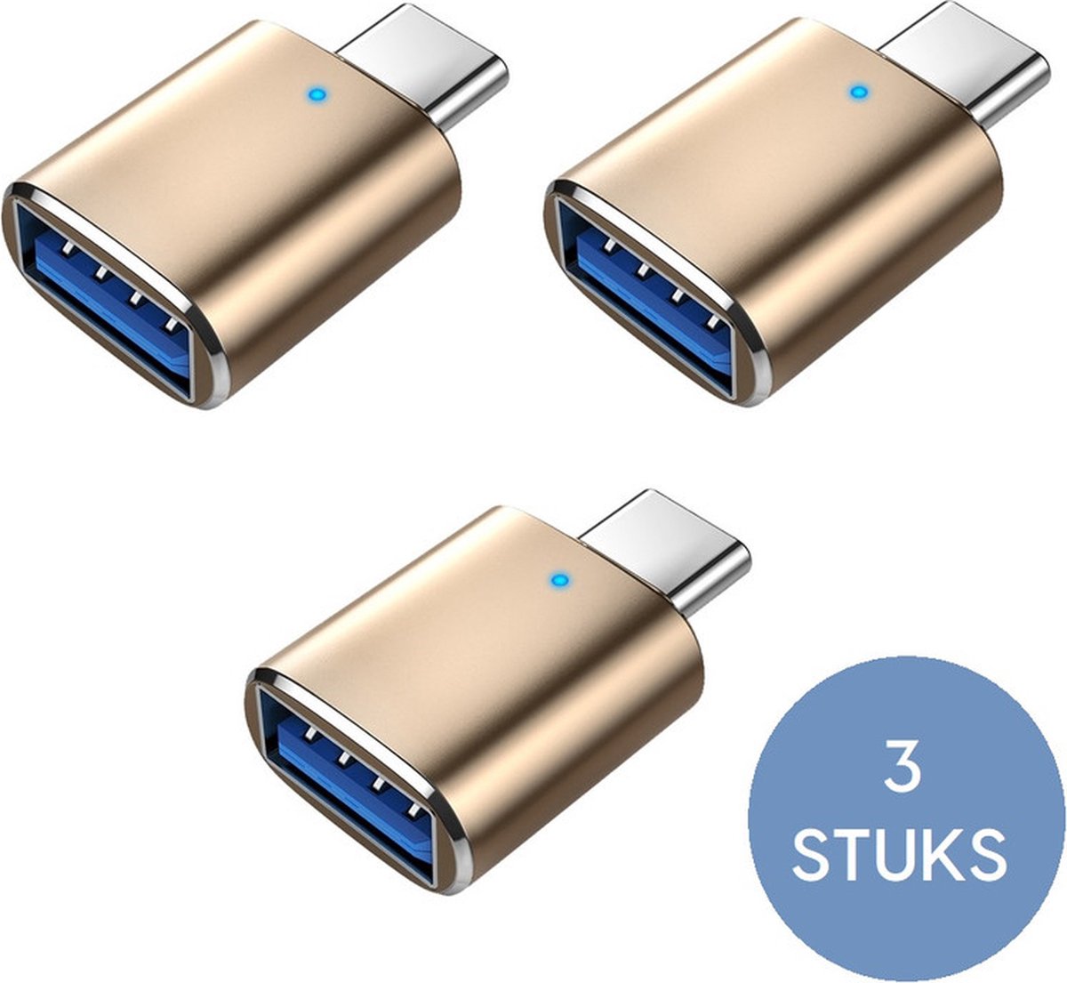 Image of 3x USB-C naar USB 3.0 - Adapter - USB C naar USB Adapter - USB C naar USB A Converter - USB C naar USB A Female - Provium - goud
