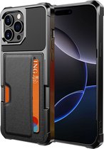 Geschikt voor Apple iPhone 16 Pro Max - Pasjes houder Hoesje – Pasjes houder Hoesje - Heavy Duty Case - Magnetisch Portemonnee Hoesje Cover - Zwart