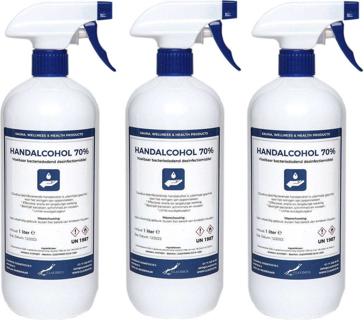 Goedkoopste Handalcohol spray 70 - 1 liter met spraykop - 3 stuks