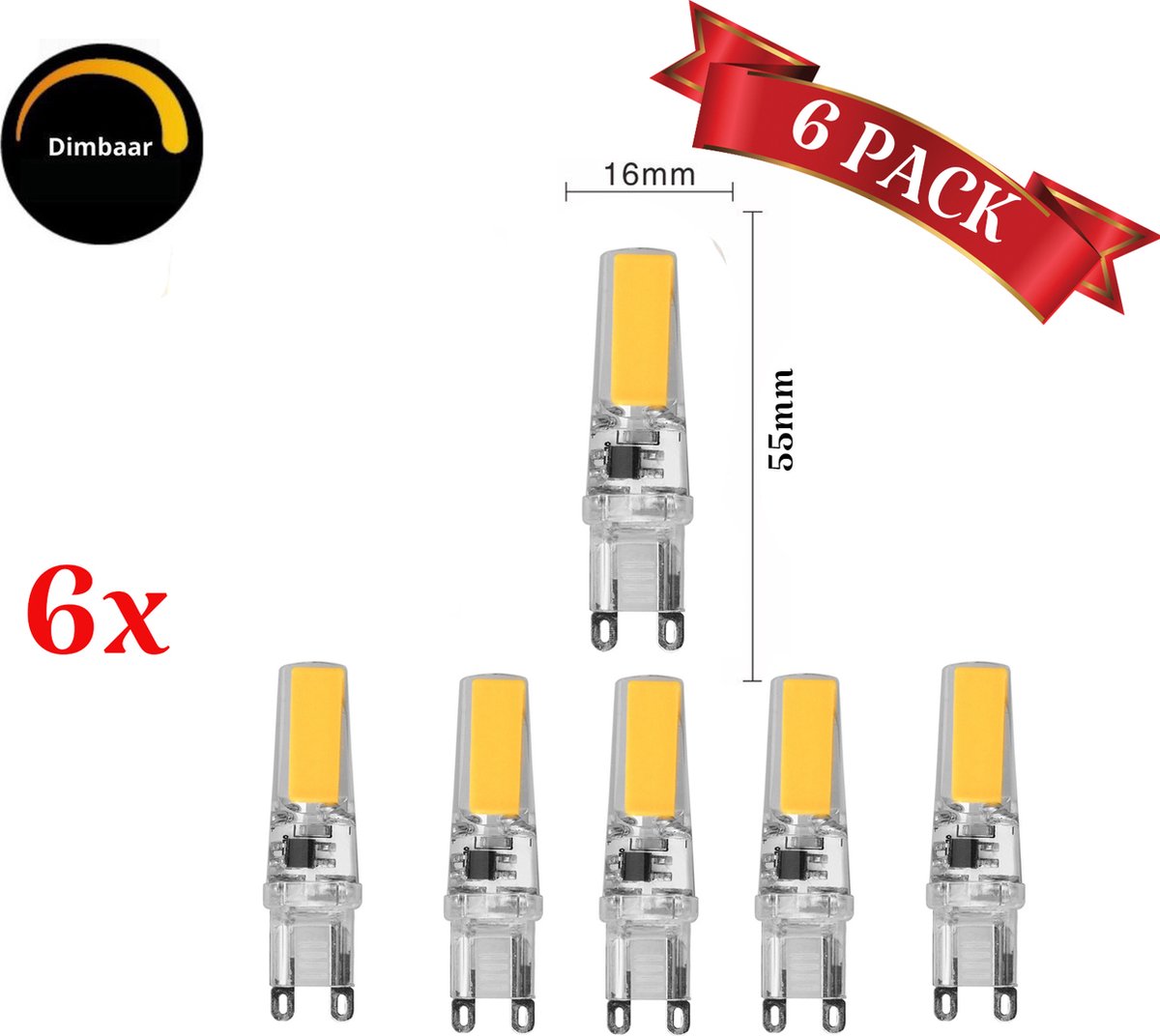 ( 6X) G9 led lamp Dimbaar. Veel licht en heel zuinige warm-witte led G9 steeklampen.