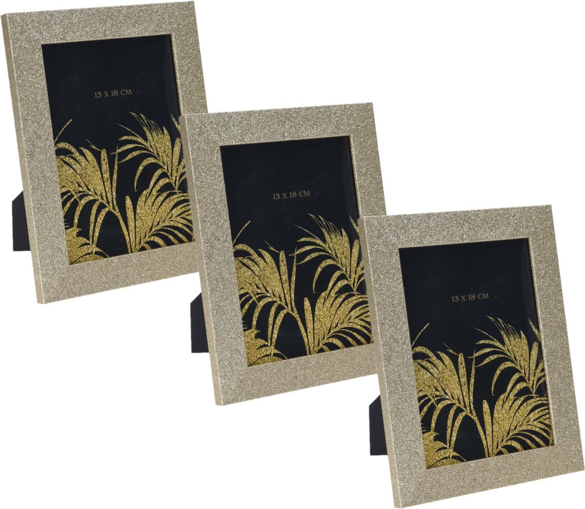 3x stuks houten fotolijst met gouden glitters 22 x 17 cm geschikt voor een foto van 13 x 18 cm