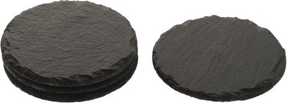 Onderzetters - 12x stuks - leisteen - zwart - rond - 10 cm - glazen onderzetters