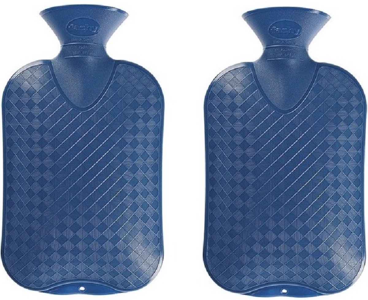 Goedkoopste Kruik - Set van 2x stuks - blauw ruit/ribbel - 2 liter - kunststof - warmwaterkruik - heet water kruiken