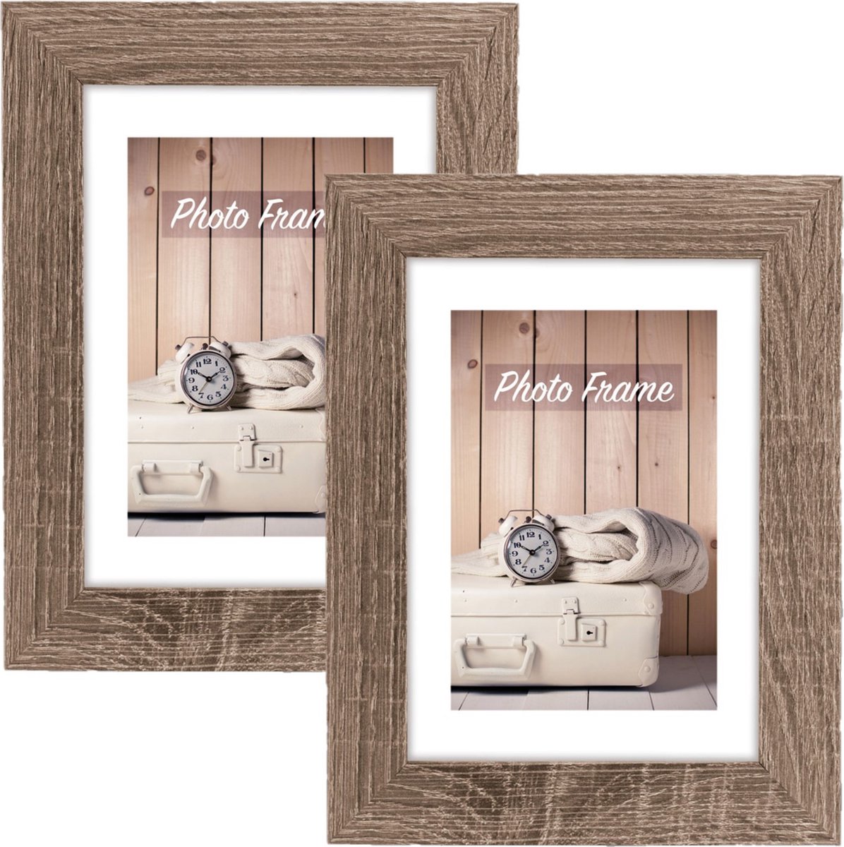 Zep Fotolijst hout - 2x stuks - naturel bruin - geschikt voor foto van 20 x 30 cm - staand of hangend