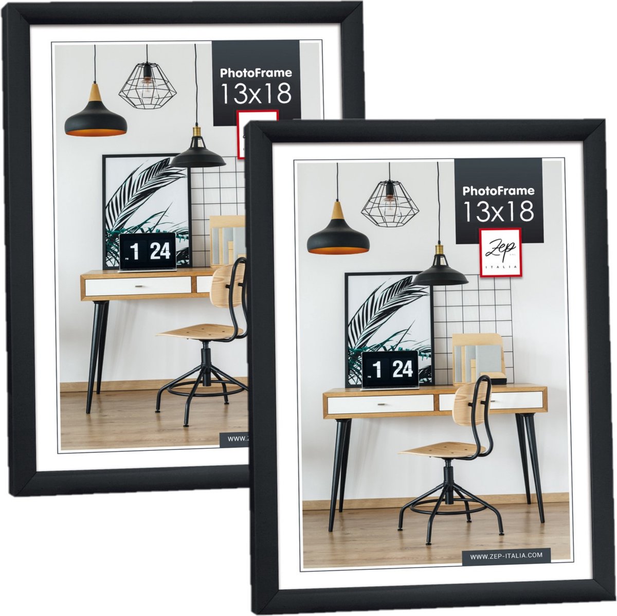 Zep Fotolijst - 2x stuks - zwart - kunststof - voor foto van 13 x 18 cm - staand / hangend