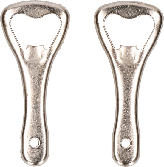 Twee identieke zilverkleurige flessenopeners.