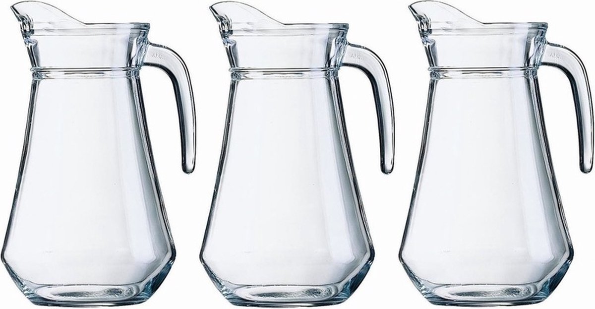 Luminarc Schenkkan - 3x - 1 liter - transparant - 20 cm - glas - sapkan - waterkan - limonadekan