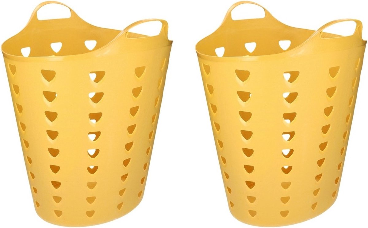 Set van 2x stuks gele wasmand flexibel 60 liter - Formaat 47 cm hoog - wasmanden