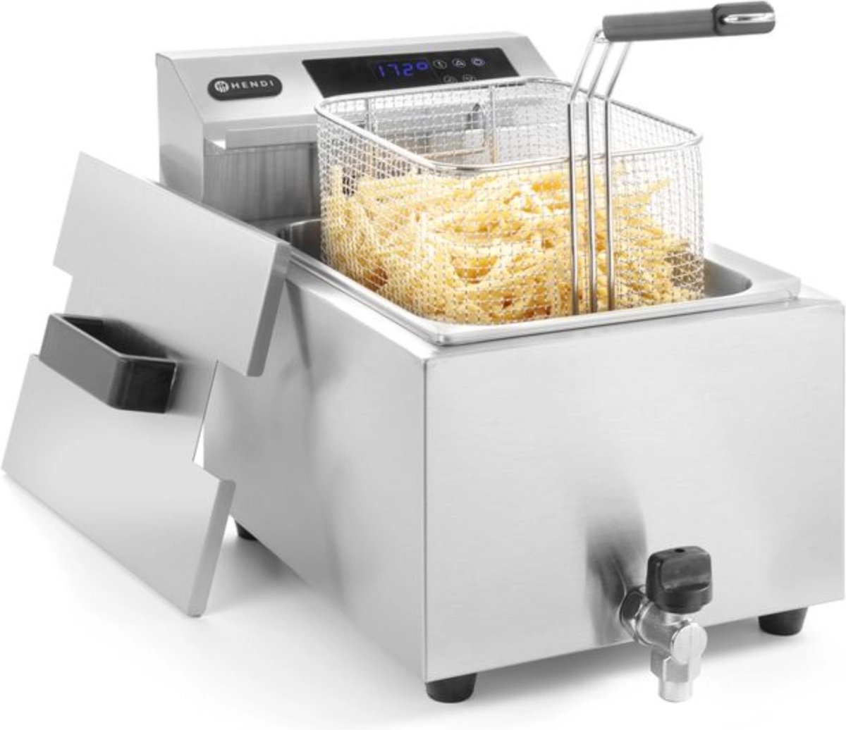 Hendi Frituurpan 8 Liter - Friteuse Profi Line - Digitaal - Met Aftapkraan - 230V / 35kW - 30x515x(H)345cm