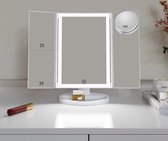 Miroir de maquillage Lukana avec Siècle des Lumières LED - Grossissement 10x - Miroir de rasage - 3 modes d'éclairage - Miroir de table - Rechargeable - Intensité variable - Miroir de voyage