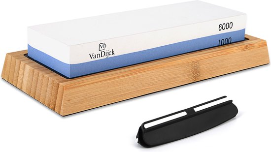 Ensemble d'affûtage de couteaux double face VanDijck - Pierre à aiguiser pour Couteaux et outils - Ensemble de pierres à aiguiser Whetstone 6000/1000