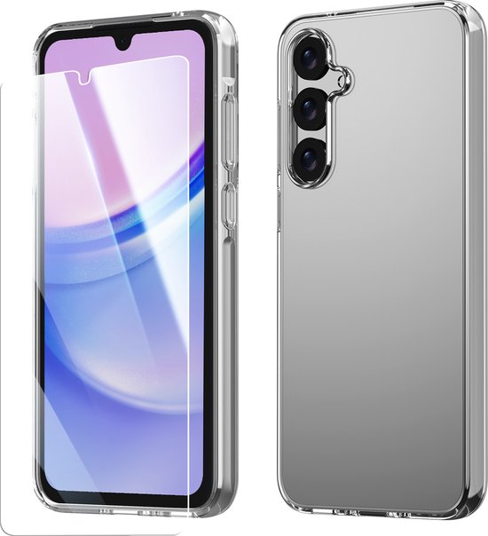 Foto: Nuvex doorzichtig hoesje geschikt voor samsung galaxy a15 transparant telefoonhoesje anti shock clear case cover met 1x screenprotector