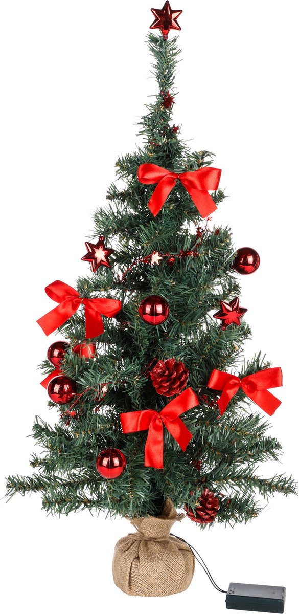 HI Kunstboom/kunst kerstboom - 75 cm - met kerstversiering en kerstverlichting