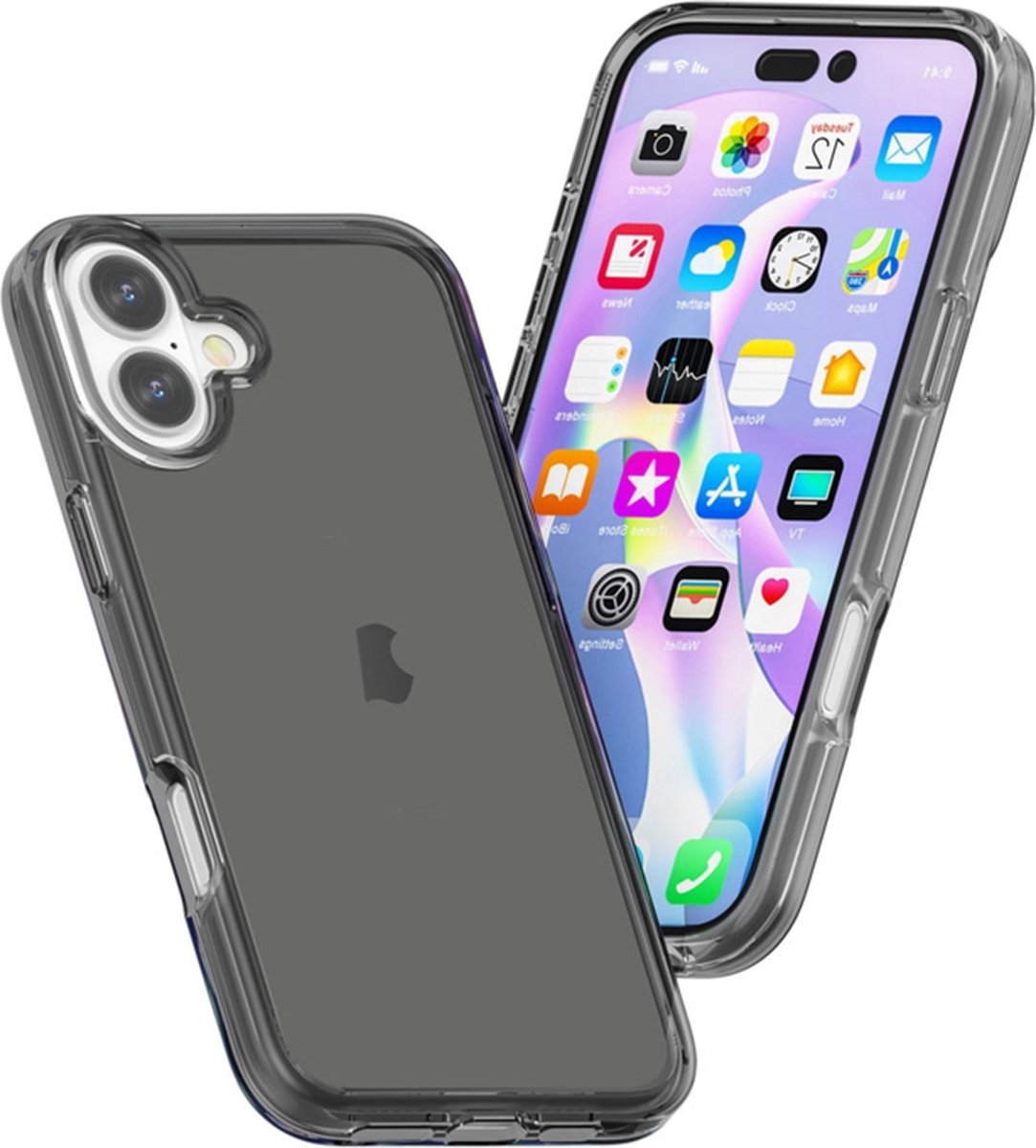 Transparant Hard-Cover Bescherm-Hoes + Folie geschikt voor iPhone 16 - Grijs