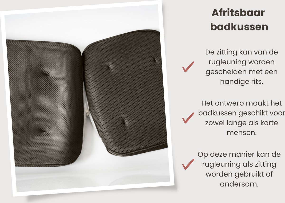 HelloBath® - Luxe Badkussen (afritsbaar) - Kussen voor in bad - Nek - en rugondersteuning in bad - Badzitje - Incl. Waszak - Zwart — afbeelding 3